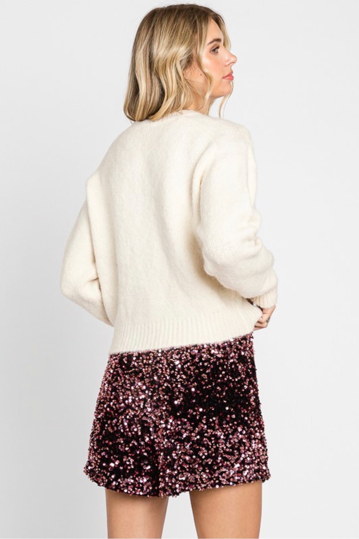 Rose- Maroon Sequin shorts