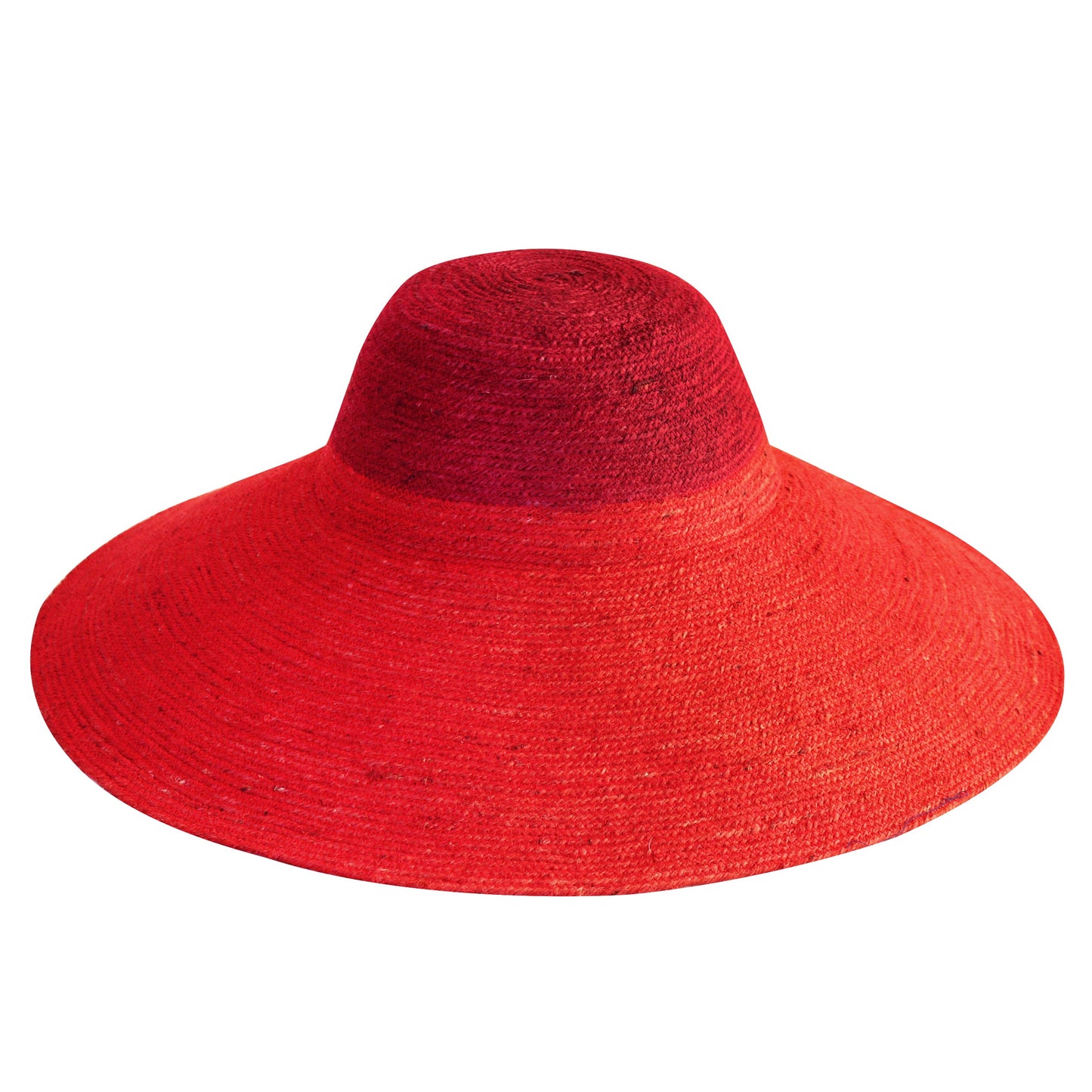 Riri Duo Jute Straw Hat, in Maroon & Red