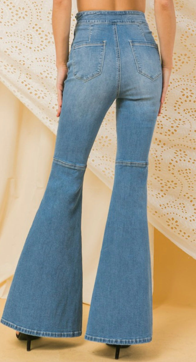 High Waist Light Denim Flare Jeans