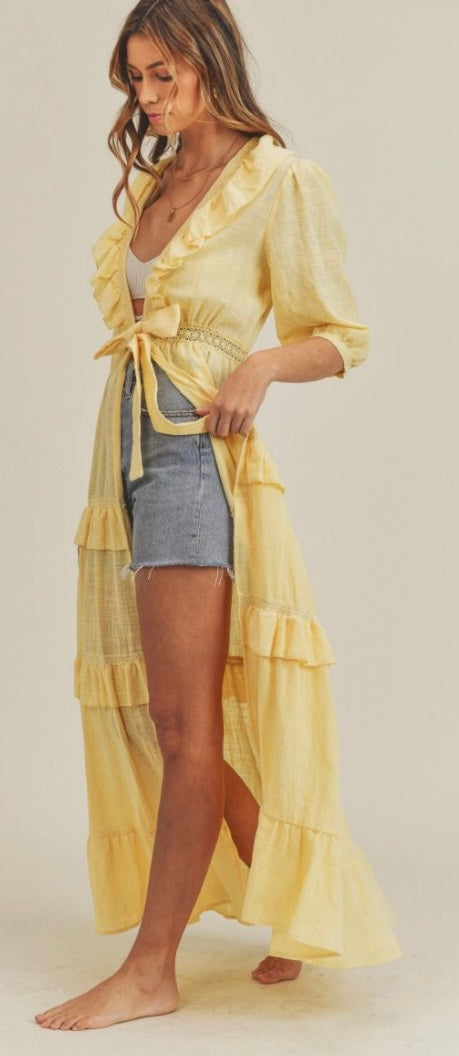 Gauze Maxi Duster Yellow- great for bathing suit cover up or just a day out