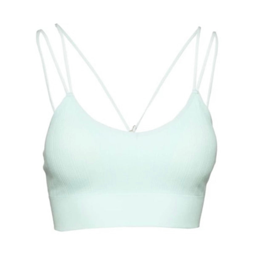 Turquoise Ribbed Bralette Crossed Straps