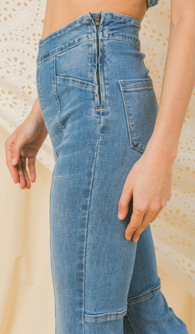 High Waist Light Denim Flare Jeans