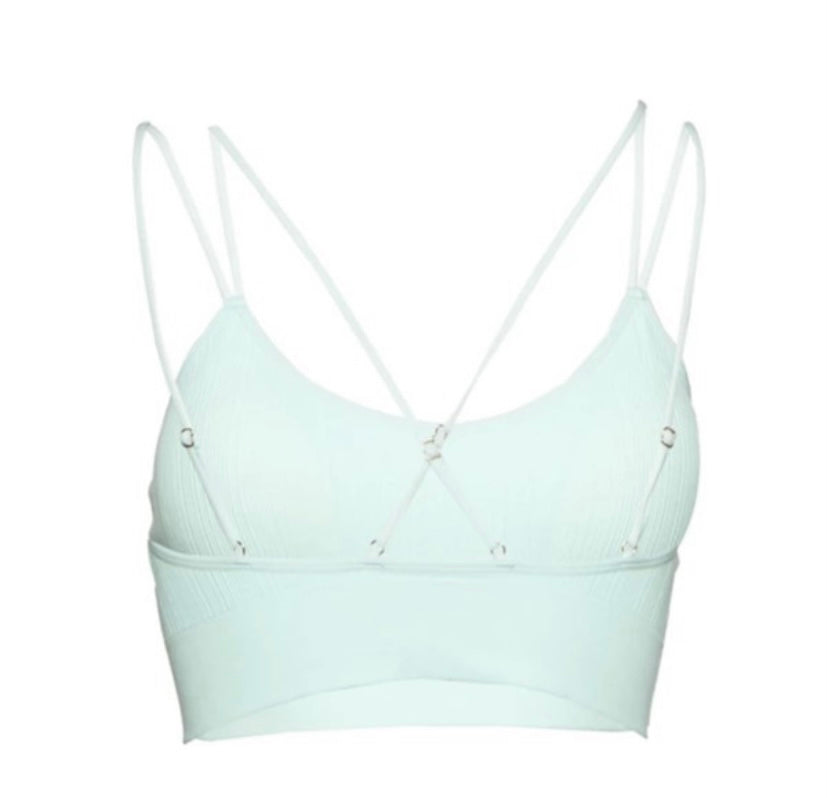 Turquoise Ribbed Bralette Crossed Straps