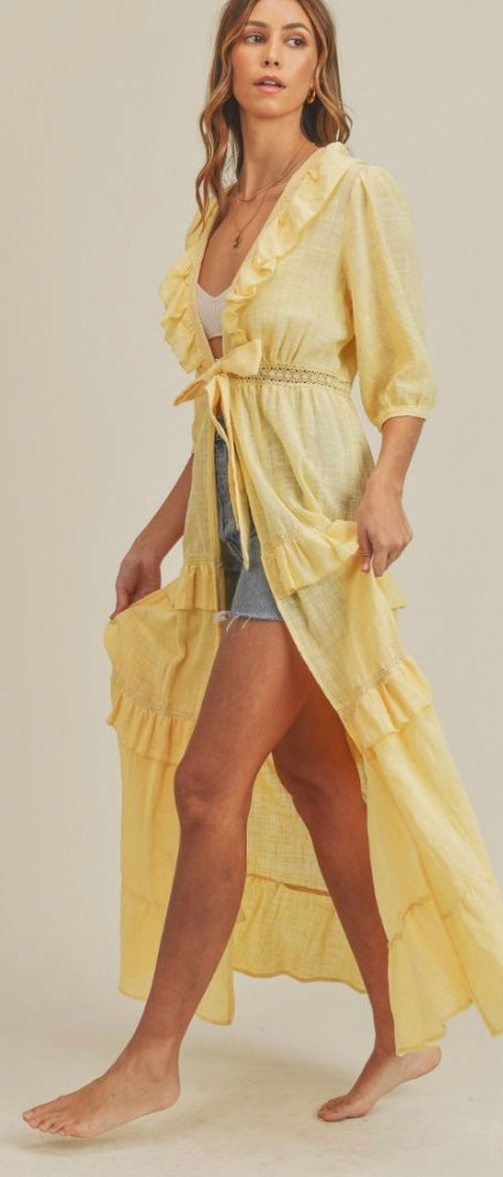 Gauze Maxi Duster Yellow- great for bathing suit cover up or just a day out