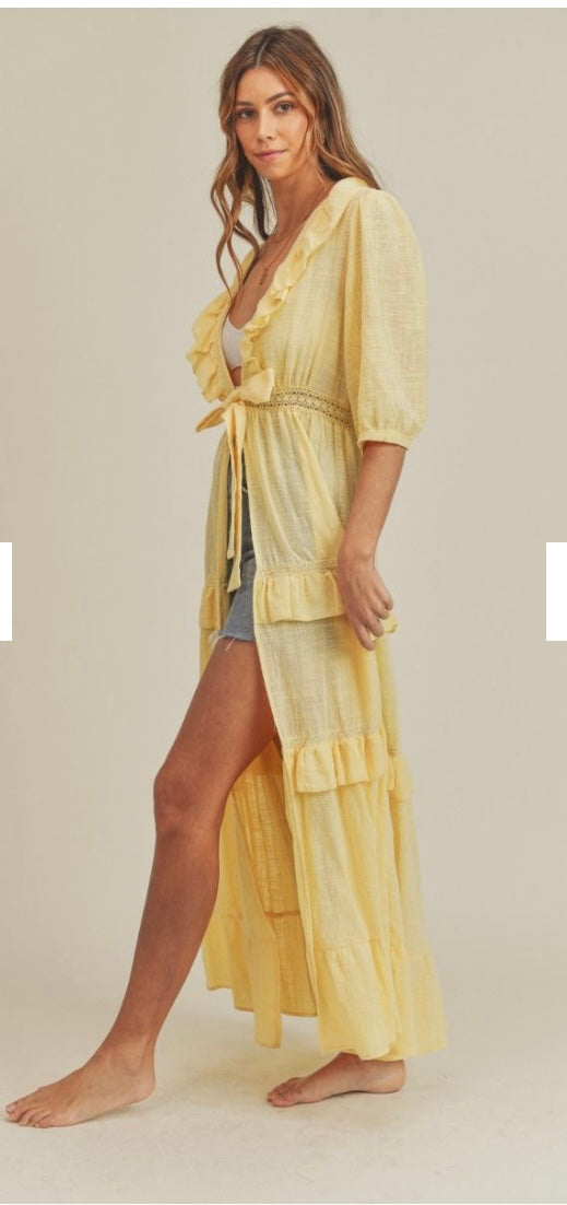 Gauze Maxi Duster Yellow- great for bathing suit cover up or just a day out