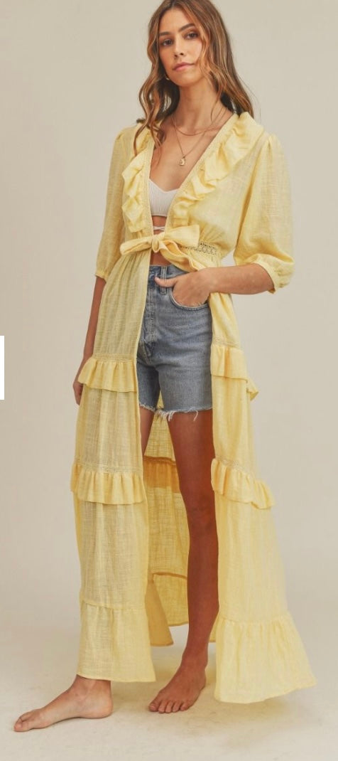 Gauze Maxi Duster Yellow- great for bathing suit cover up or just a day out