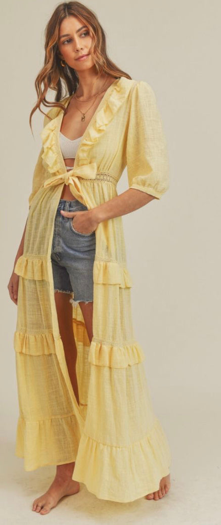 Gauze Maxi Duster Yellow- great for bathing suit cover up or just a day out