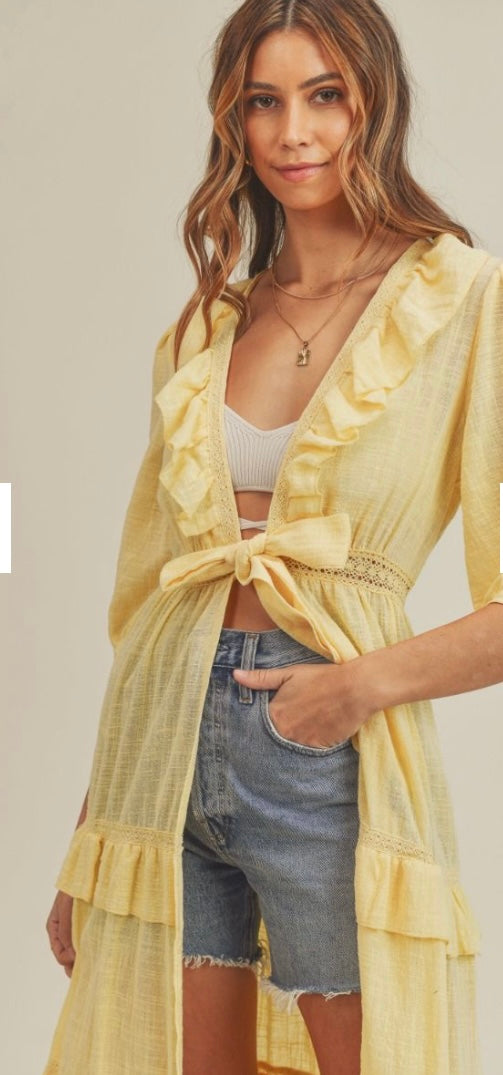 Gauze Maxi Duster Yellow- great for bathing suit cover up or just a day out