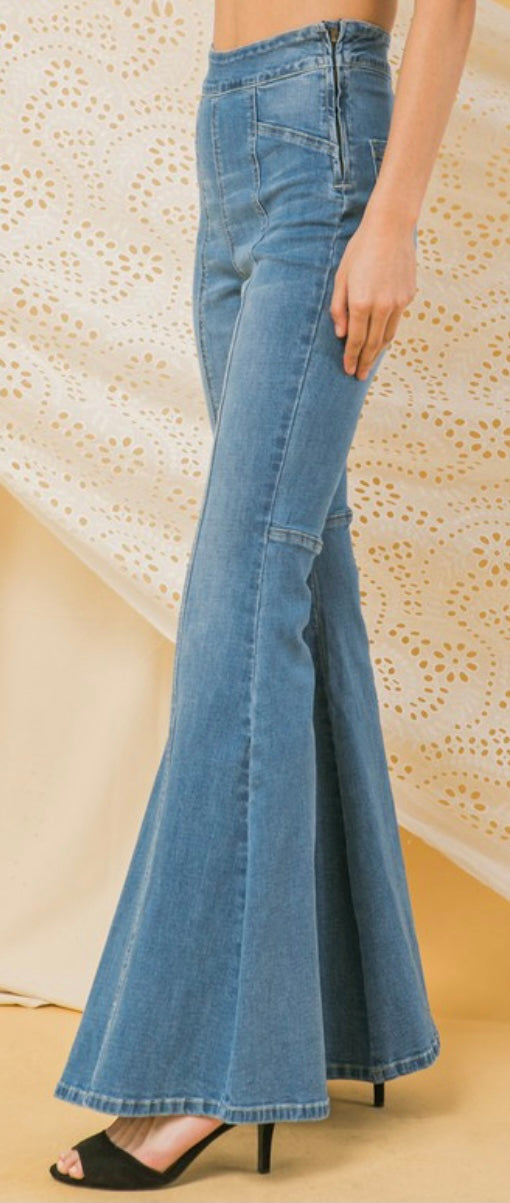 High Waist Light Denim Flare Jeans