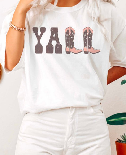 Y'ALL t-shirt white with boots