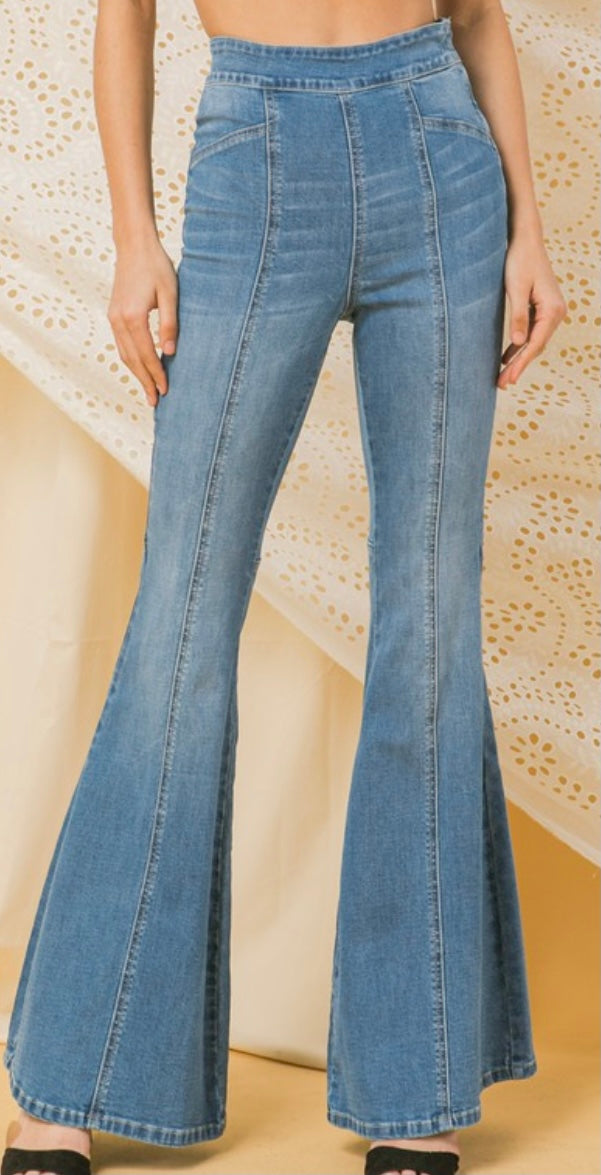 High Waist Light Denim Flare Jeans